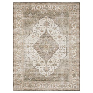 Harmony Medallion Brown 5 ft. X 7 ft. Polyester Indoor Machine Washable Area Rug
