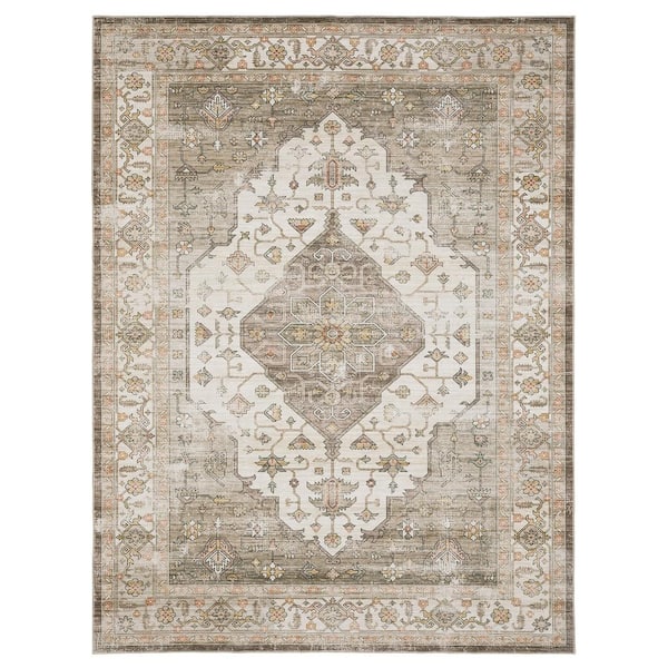 Home Decorators Collection Harmony Medallion Brown 6 ft. X 9 ft. Polyester Indoor Machine Washable Area Rug