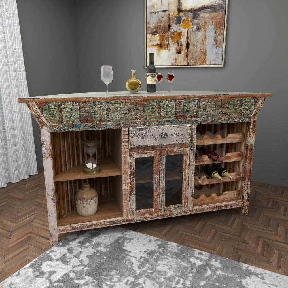 Rustic Brown Reclaimed Wood Semi-Circle Bar with Storage
