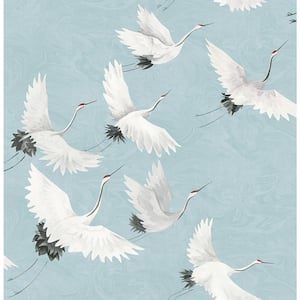 Windsong Blue Crane Blue Wallpaper Sample