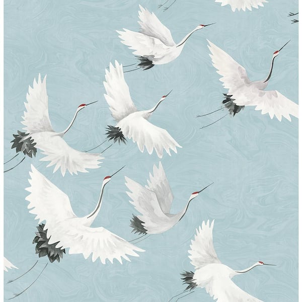 A-Street Prints Windsong Blue Crane Blue Wallpaper Sample