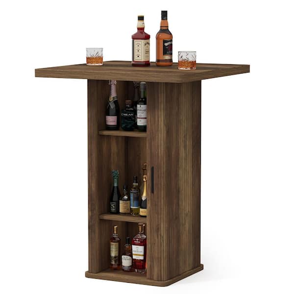 Adan 35.4 in. H Home Brown Wood Modern Bar Corner Mini Unit Modern Simple 2 Storage Shelves Base Pub Kitchen Table