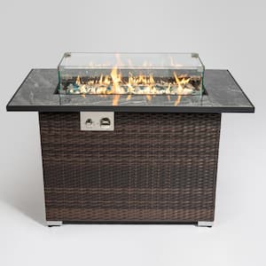 44 in. 50,000 BTU Rectangular Wicker Gas Outdoor Patio Fire Pit Table in Espresso
