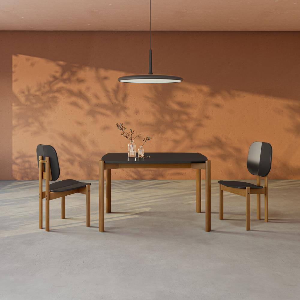 Matte Black MDF and Eucalyptus Wood Dining Table