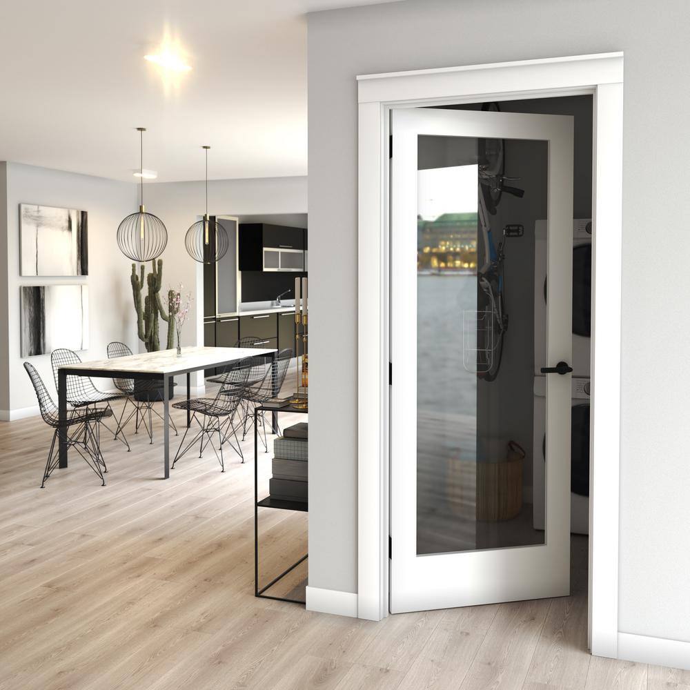 Primed White Solid Core Pine Wood Slab Door with Clear Glass