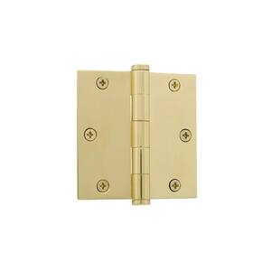 3.5 in. Button Tip Residential Hinge with Square Corners in Polished Brass