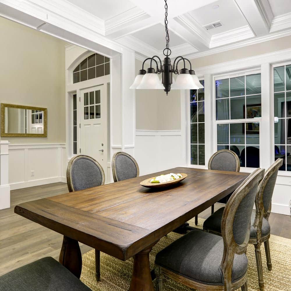 Millbridge Oil-Rubbed Bronze 5-Light Chandelier with Alabaster Glass Shades