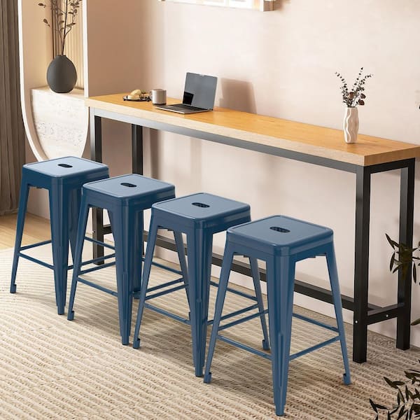 Bar Stools 24in. H Deep Blue Backless Metal Bar Stool with Seat Metal Set of 4