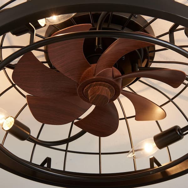 YGD FAN ４冊 JUSHENG 19.7 in. 4-Light Black Caged Flush Mount Ceiling Fan with