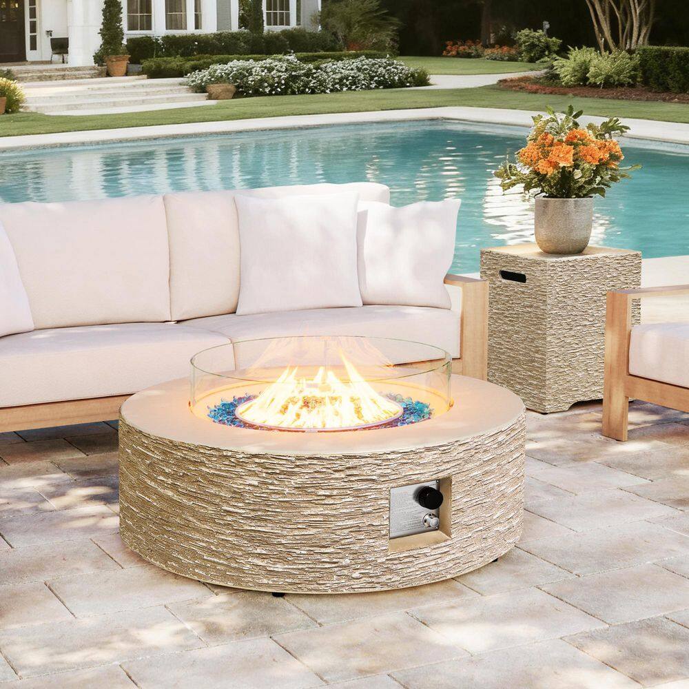 42-Inch Round Magnesium Oxide Gas Fire Pit Table, Includes Tank Cover and Wind Guard, Beige price history on PriceWatchPro