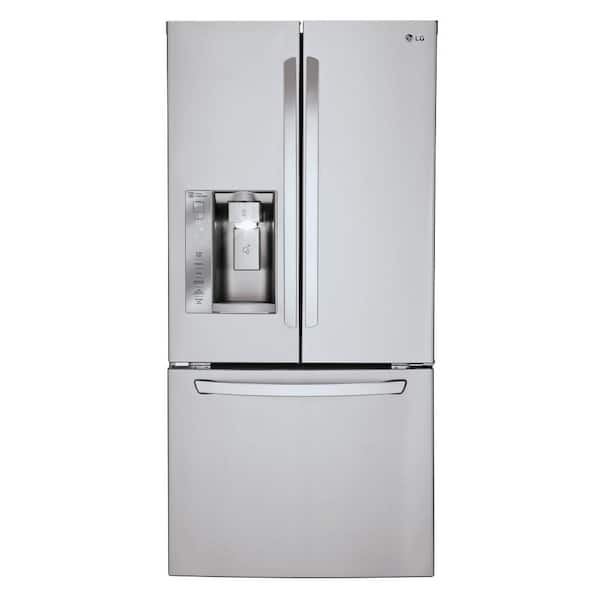 LG 33 in. W 24.2 cu. ft. French Door Refrigerator in Stainless Steel with Glide N' Serve and Tall Ice and Water Dispenser