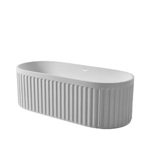 67 in. x 30 in. Solid Surface Freestanding Soaking Bathtub in Matte White with Center Drain and Abrasive Pads