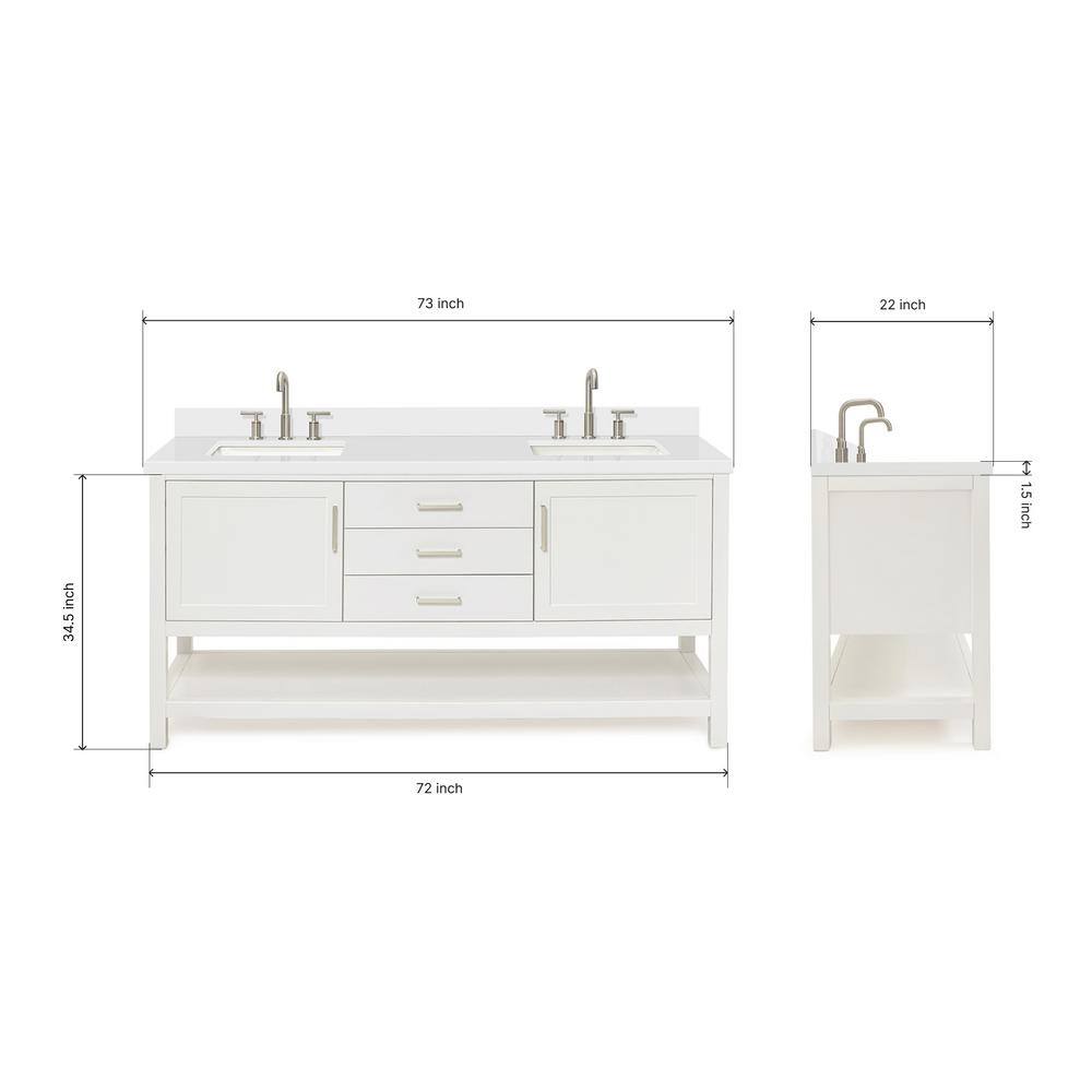 Bayhill 73'' White Quartz Double Sink Freestanding Vanity