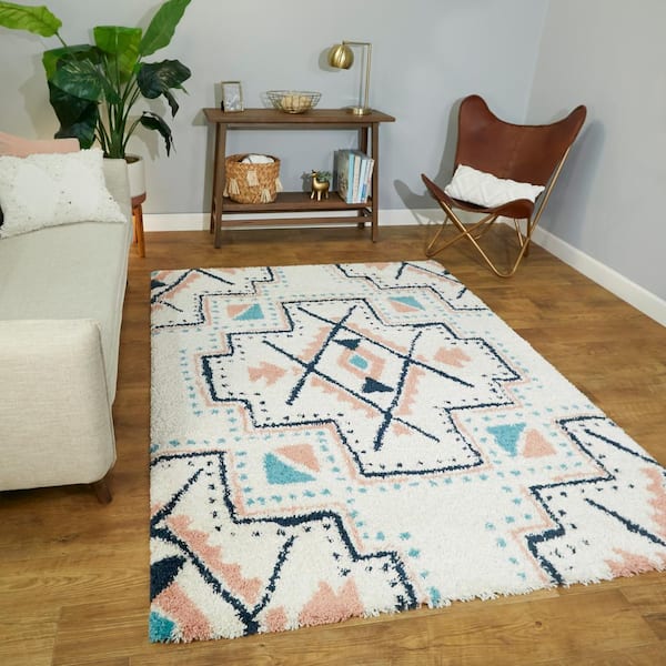 Dakarai Southwestern Shag White 8 ft. x 10 ft. Area Rug