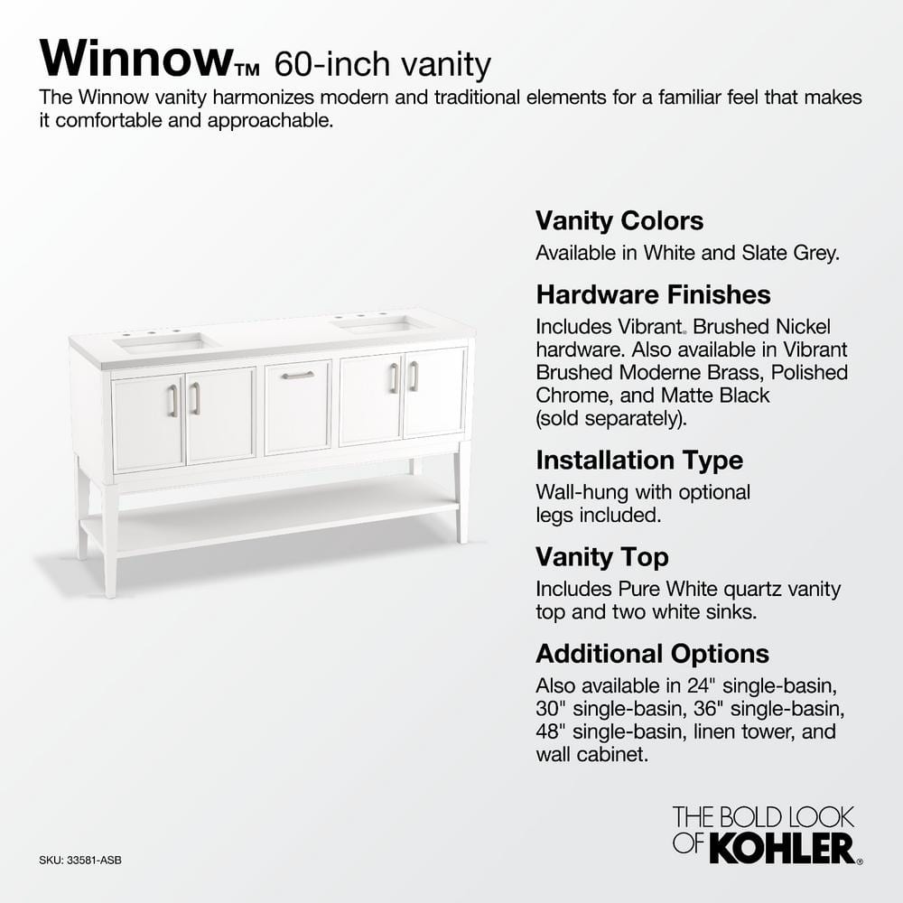 Winnow 60-Inch White Double Sink Bathroom Vanity Set