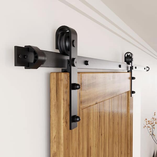 HOMACER 5.5 ft./66 in. Black Rustic Non-Bypass Sliding Barn