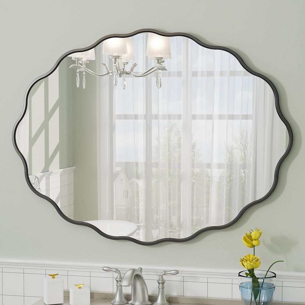 30 in. W x 40 in. H Oval Aluminum Alloy Framed and Tempered Glass Wall Decor Bathroom Vanity Mirror in Matte Black price history on PriceWatchPro