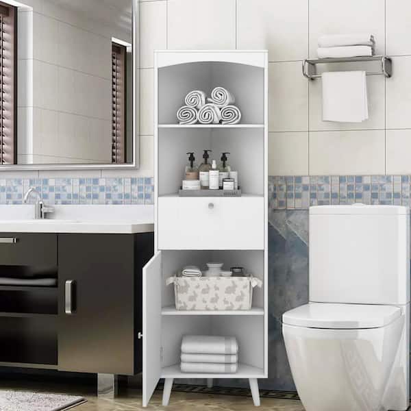 Satico 20.10 in. W x 14.20 in. D x 63.00 in. H MDF White Triangular Corner Linen Cabinet with Open Shelves in White