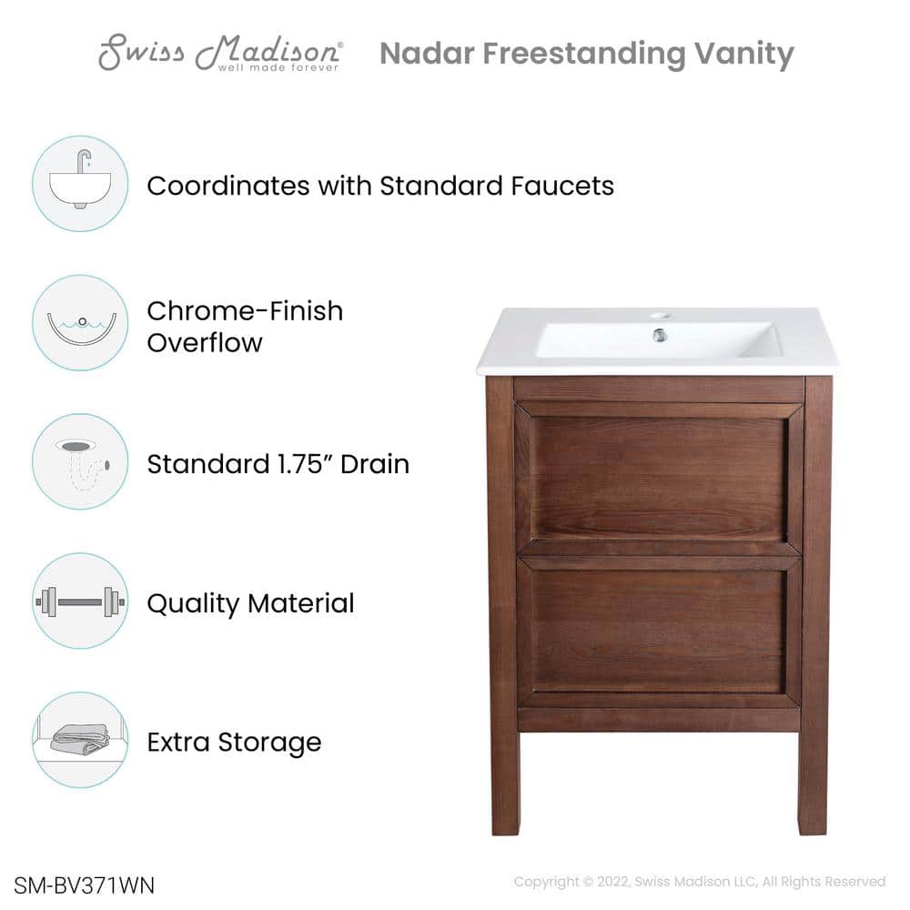 Nadar 24" Walnut Freestanding Bathroom Vanity with Ceramic Top