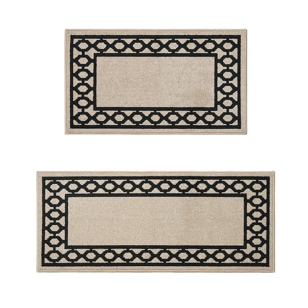 Jean Pierre NEW YORK Machine Washable Non-Skid Natural Beige Twist/Black 2.2 ft. x 4 ft./2.2 ft. x 5 ft. All Loop Tufted Area Rug Set