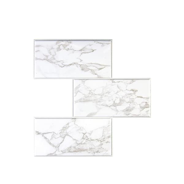 WallPOPs White Peel and Stick Marble Backsplash Tile 10 in. x 10 in. Sample