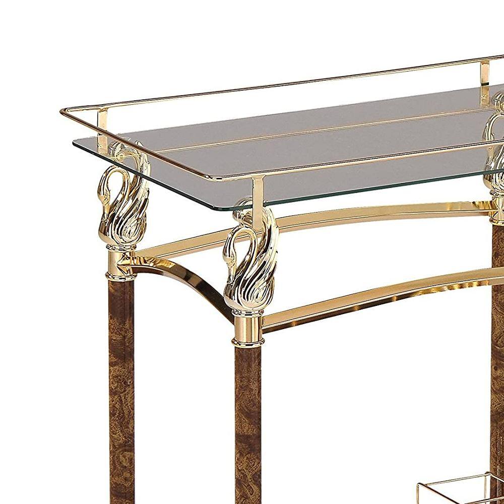 Helmut 31" Gold Plated and Clear Glass Bar Cart with Storage