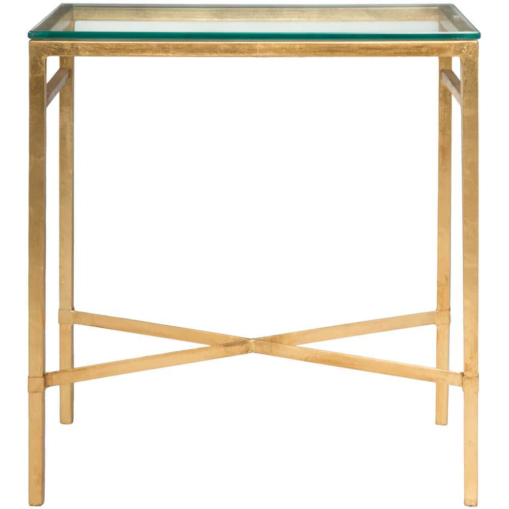 Antique Gold Rectangular Glass End Table