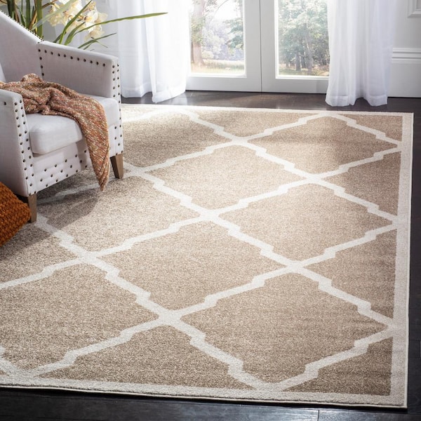 Amherst Wheat/Beige 7 ft. x 7 ft. Square Diamond Distressed Area Rug