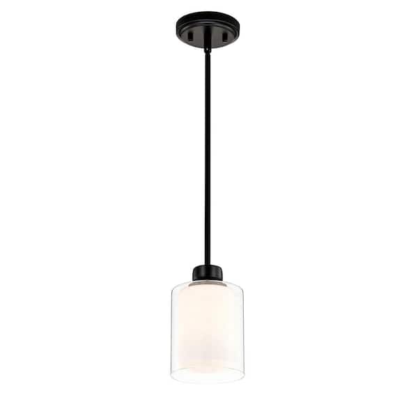 Edvivi Daley 1-Light Matte Black Dual Shaded Mini Pendant Light with Clear Glass and White Glass Shades, 5.5 in.