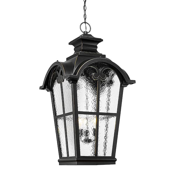 41.2 in. 3-light Outdoor Pendant Hanging Light with Water Glass and No Bulbs Included