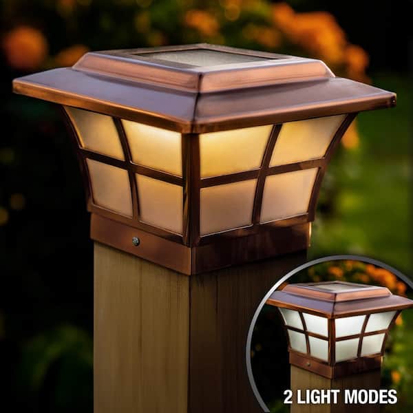 CLASSY CAPS Prestige 4 in. x 4 in. Outdoor Electroplated Copper LED Solar Post Cap (2-Pack)