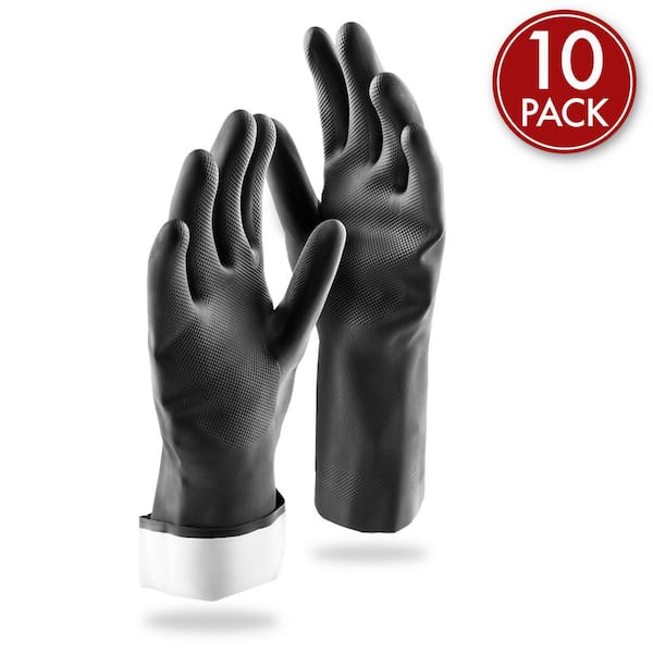 Industrial Large/XL Rubber Reusable Gloves in Black (10-Pairs)