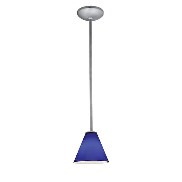 Access Lighting Martini 1-Light Brushed Steel Shaded Pendant Light with Glass Shade