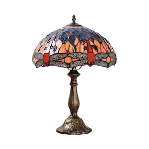 Decorative 18.1 in. Multi-Colored Bronze Finish Tiffany-Style Table Lamp Glass Lamp