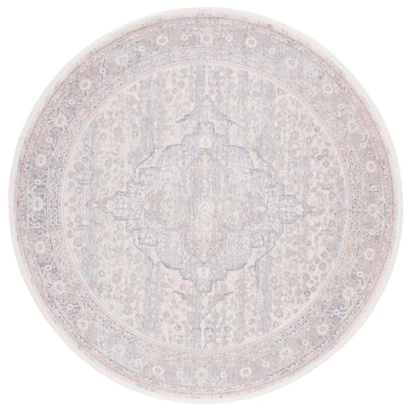 SAFAVIEH Marmara Beige/Light Blue 7 ft. x 7 ft. Border Floral Round Area Rug