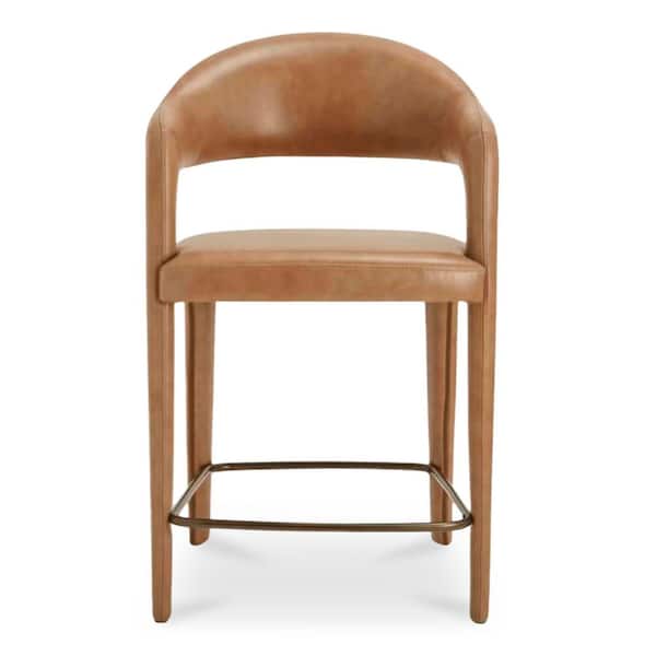 Bryn 39 in. Brown Leather Open Barrel Back Iron Counter Stool with Padded Seat and Back