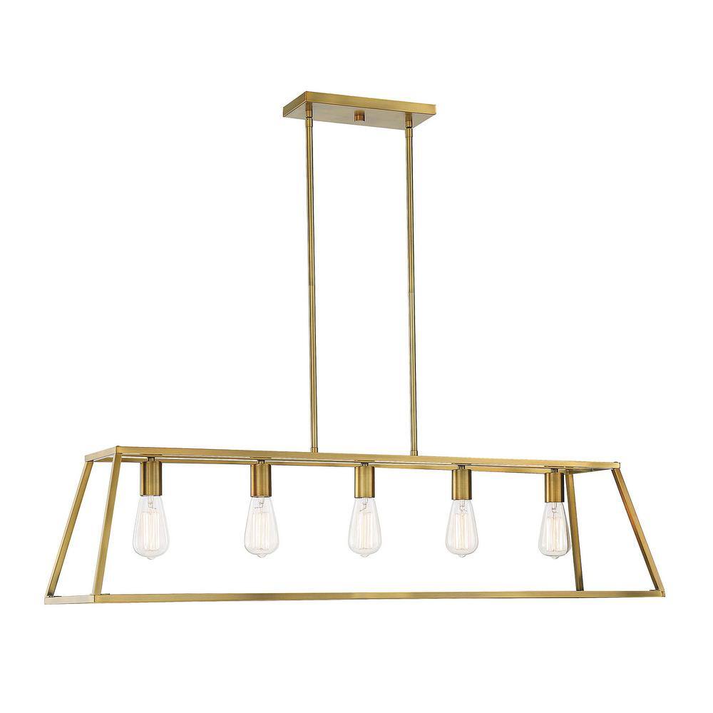 Denton Warm Brass Geometric 5-Light Linear Chandelier