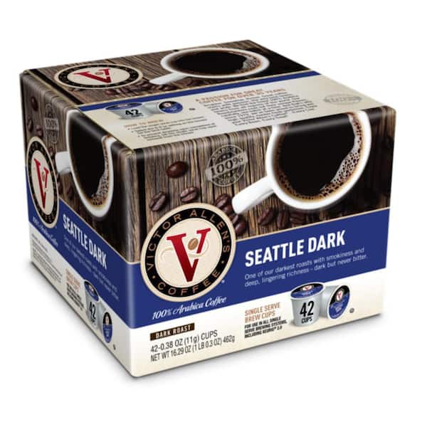 Victor Allen's Seattle Dark Coffee Dark Roast Single Serve Coffee Pods for Keurig KCup Brewers