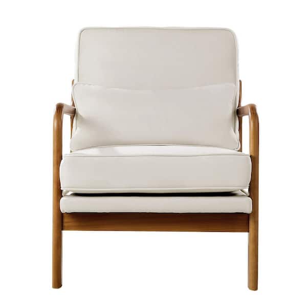 Accent Chair, Linen Armchair with Wood Frame and Thick Cushion Mid-Century Modern Chair for Living Room, Bedroom, Office