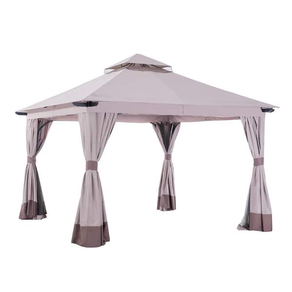 Sunjoy Rosewood 12 ft. x 12 ft. Beige Square Soft Top Gazebo with Nettings and Curtains