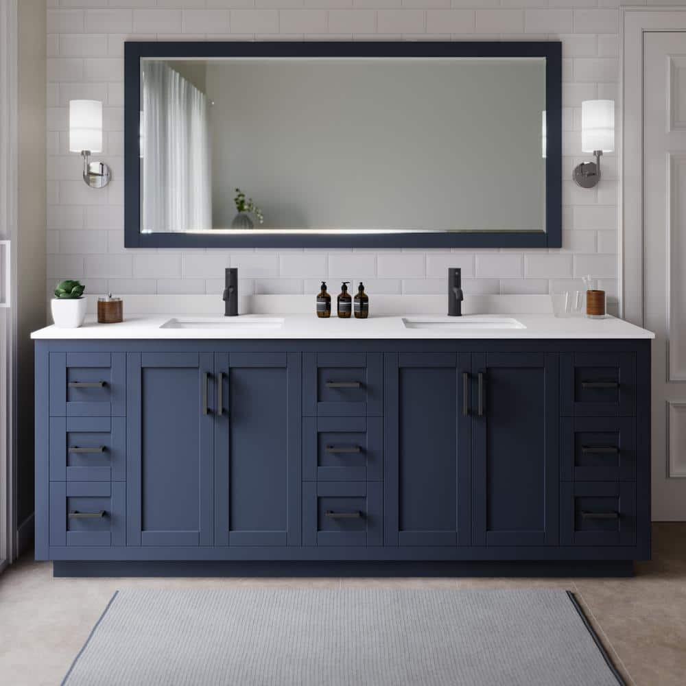 Miranda 84 in. W x 22 in. D x 33.75 in. H Double Bath Vanity in Dark Blue with White Cultured Marble Top price history on PriceWatchPro