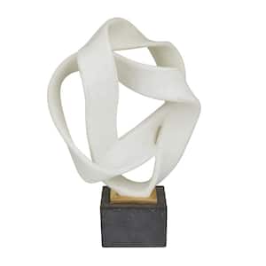17 in. White Polystone Ribbon Line Abstract Sculpture with Black Base