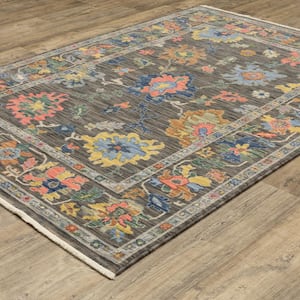 Lavista Gray/Multi-Colored Doormat 3 ft. x 5 ft. Traditional Oriental Floral Persian Wool/Nylon Blend Indoor Area Rug