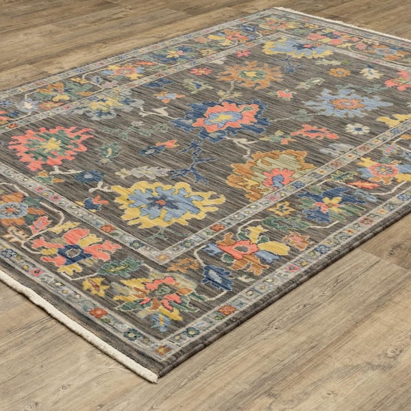 Lavista Gray/Multi-Colored Doormat 3 ft. x 5 ft. Traditional Oriental Floral Persian Wool/Nylon Blend Indoor Area Rug