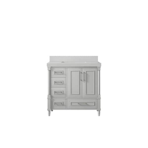 Willow Collections Hudson 36 in. W x 22 in. D x 36 in. H Single Sink Bath Vanity Center in Gray with 2 in. Carrara Quartz Top