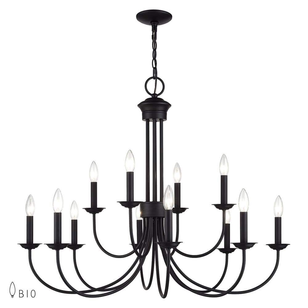Black Steel 12-Light Large 2-Tier Candelabra Chandelier