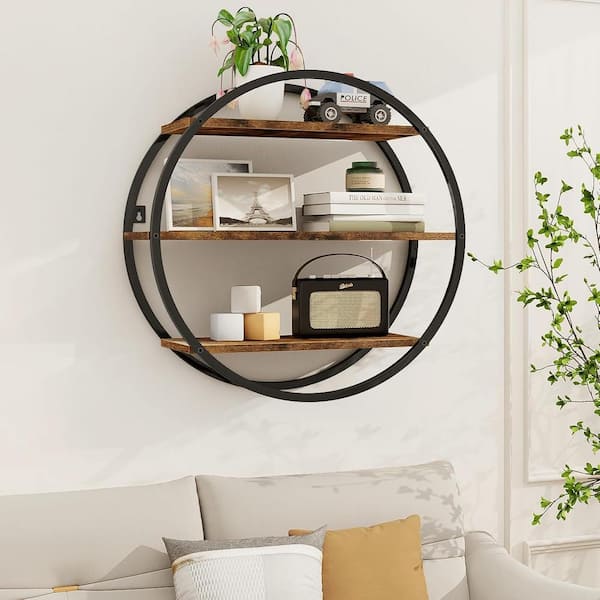 19.88 in. W x 6.69 in. D Brown Geometric Circle 3 Tier Decorative