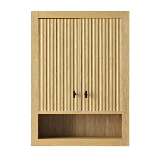 24 in. W x 8 in. D x 33 in. H Bathroom Storage Wall Cabinet in Linear Natural Oak/MB