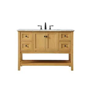 Simply Living 48 in. W x 22 in. D x 34 in. H Bath Vanity in Natural Wood with Carrara White Marble Top