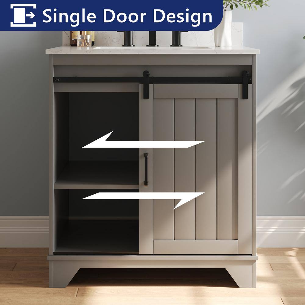 Gray 30" Freestanding Bathroom Vanity with Ceramic Sink and Storage Baskets